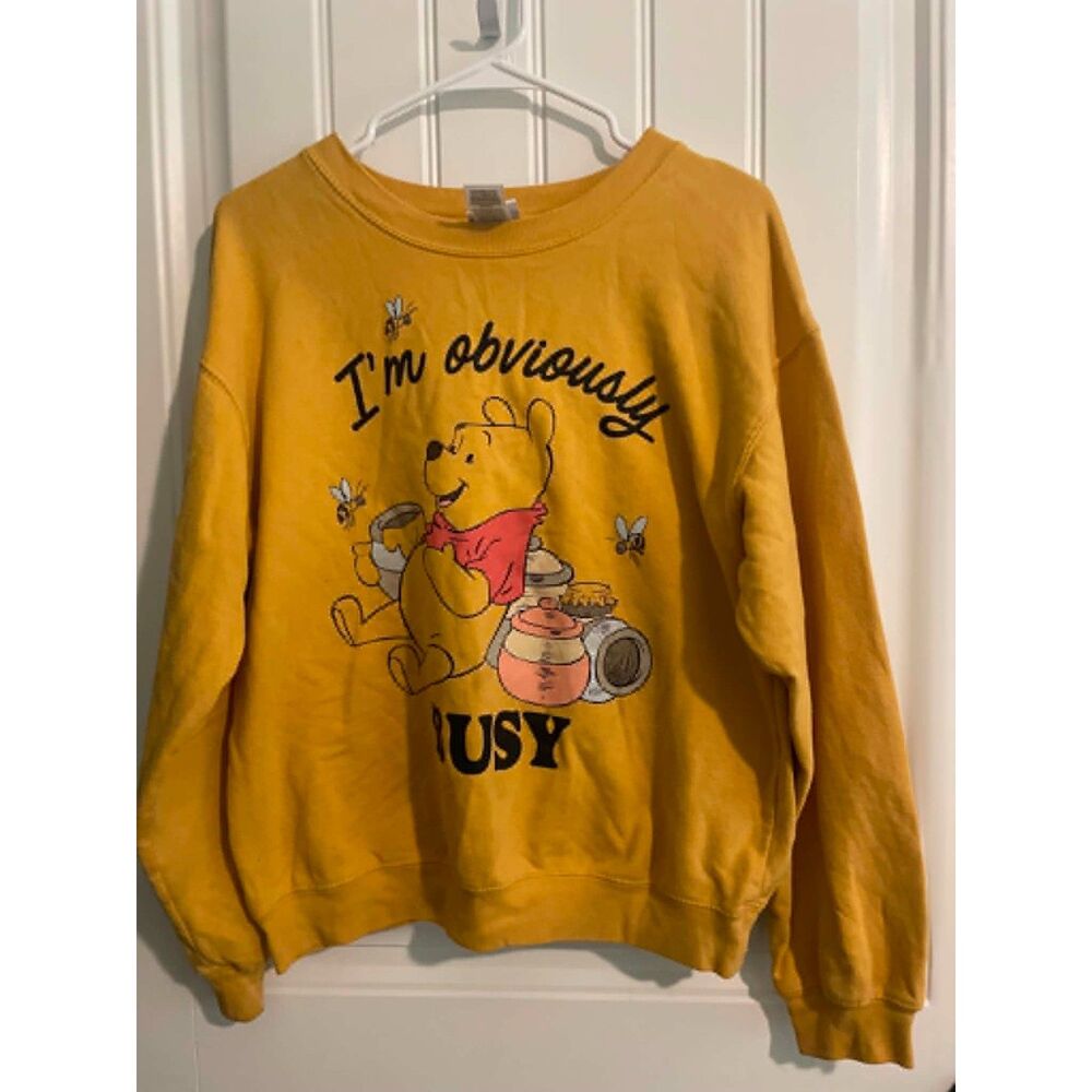 Disney Winnie the Pooh "I'm Obviously Busy" Yellow Crewneck Sweatshirt M 7/9